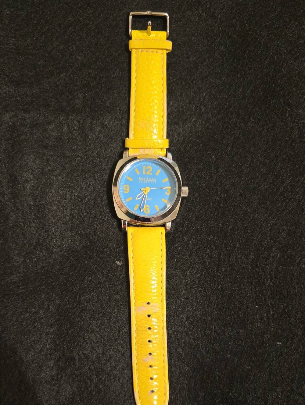 Vintage Joan Rivers Classics Yellow Strap Watch with Bright Blue Dial